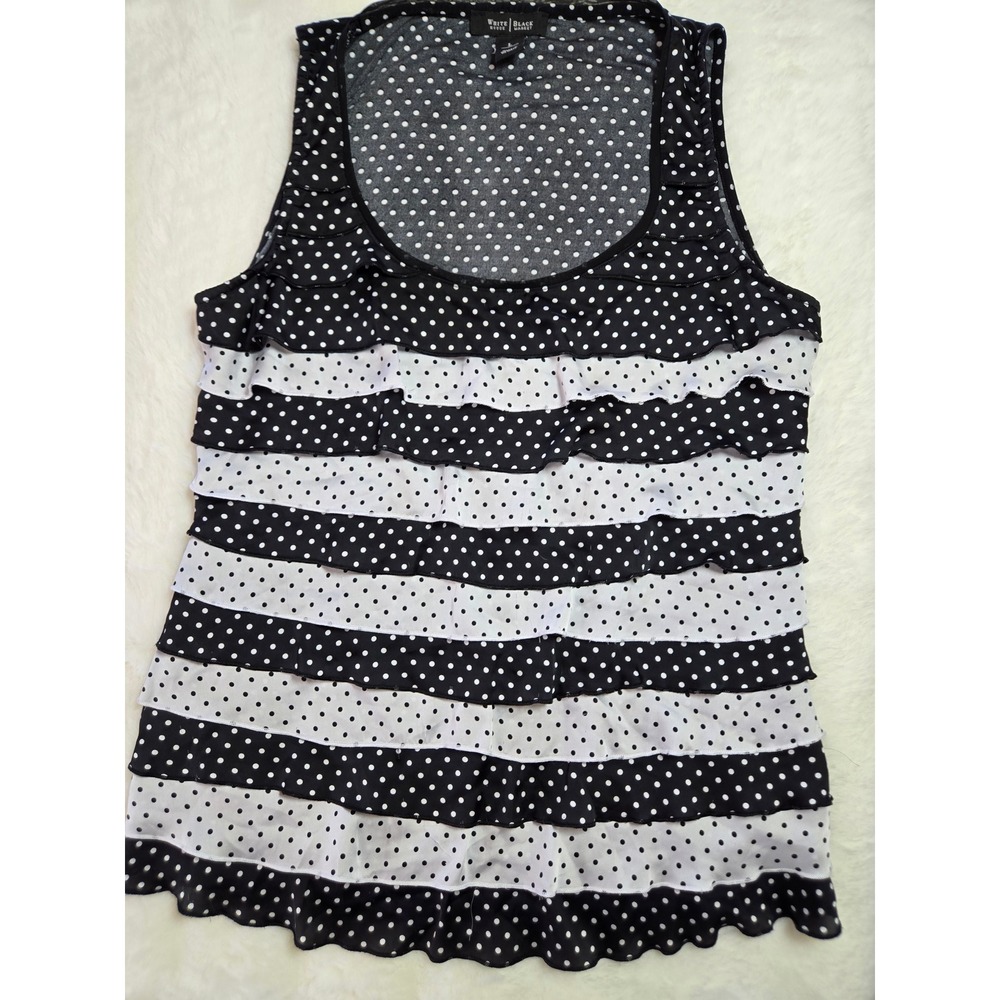 White House Black Market Black and White Polka Dot Ruffle Tank